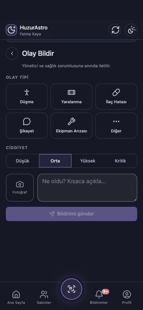 Olay bildirimi ekranı