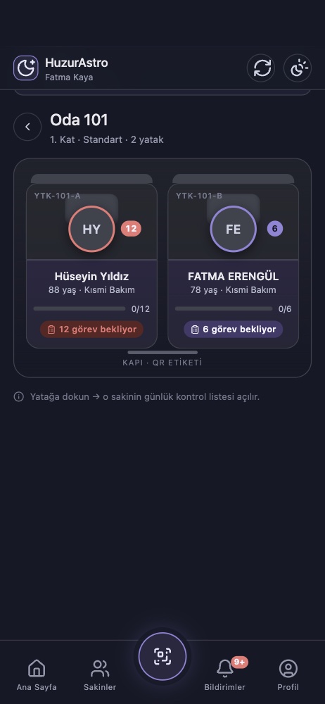 Oda / yatak görünümü ekranı