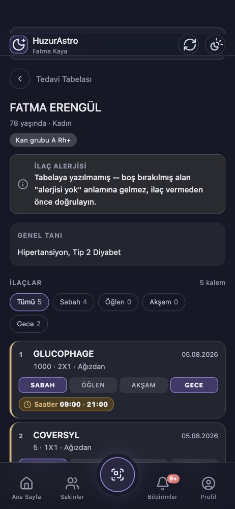 Tedavi tabelası ekranı